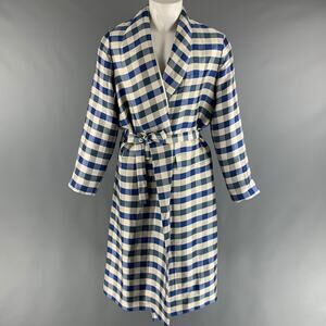 LA PERLA Size M Blue Off White Checkered Silk Linen Belted Robe